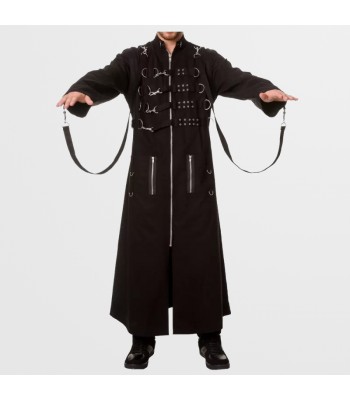 Men Gothic Black Trench Coat with Harness Straps | Transformable Punk Vest Jacket Men Gothic Black Trench Coat with Harness Straps | Transformable Punk Vest Jacket